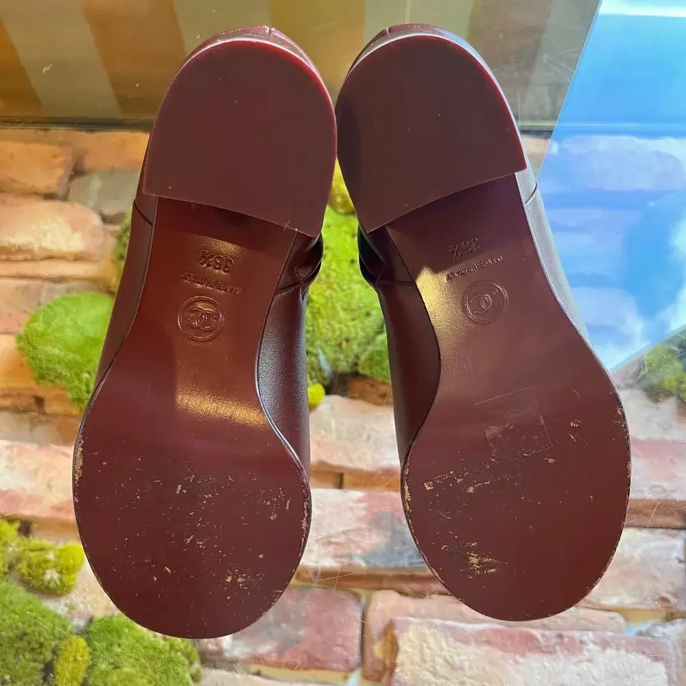 CHANEL CC Burgundy Leather Booties SZ 36.5 (US 6.5)